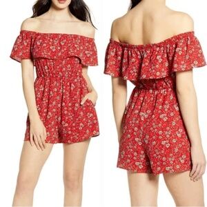 CUTE Size M Xtraordinary Ditsy Red Floral Strapless Romper